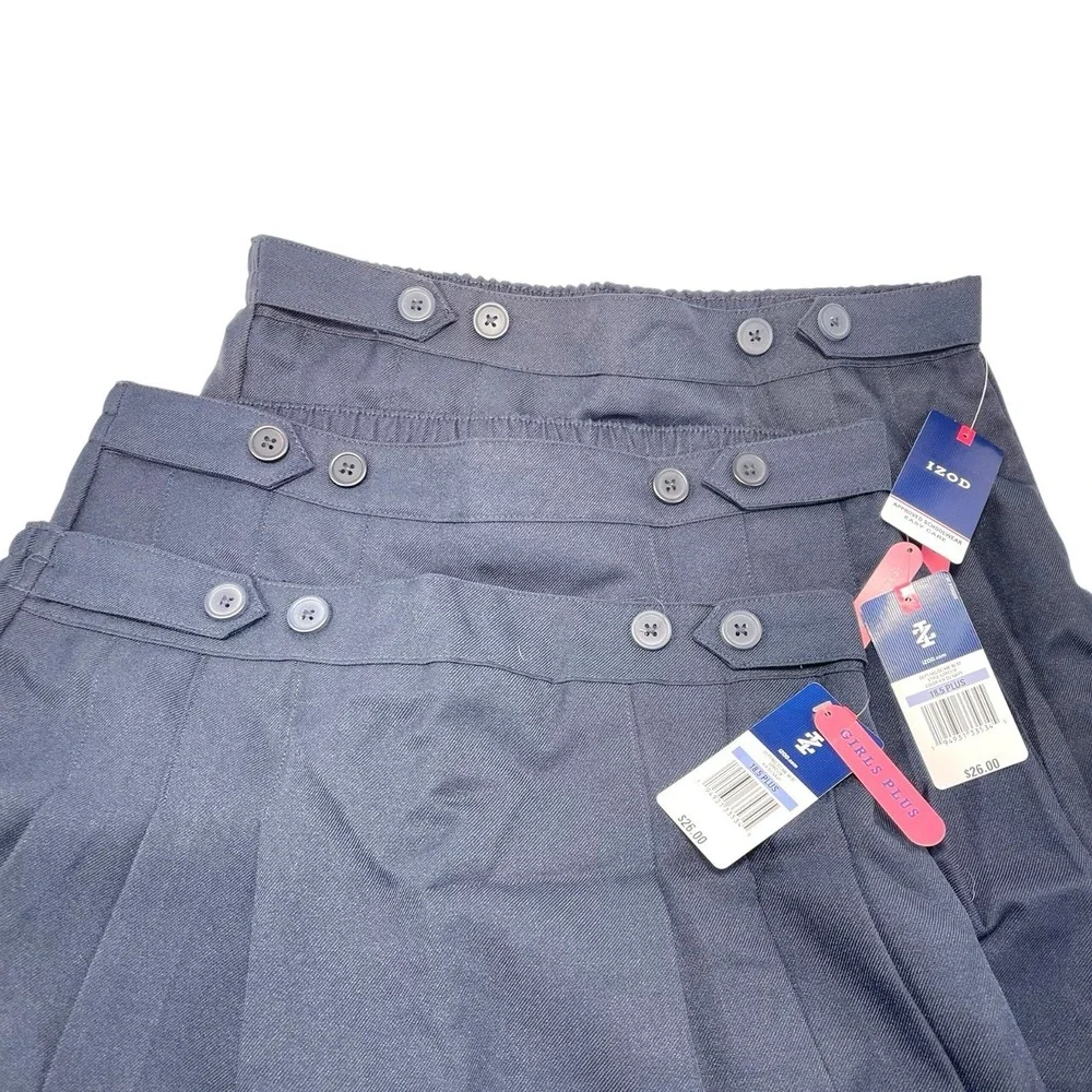 3pack NEW IZOD 18.5 Plus Navy Blue Pleated School Uniform Skort Button Waistband